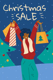 Christmas sale banner or poster, flyer design, flat vector illustration.