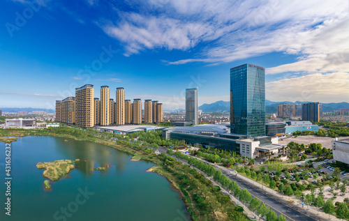 Aerial photography of city scenery of Yiwu City, Zhejiang Province, China