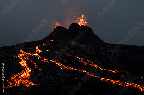 Reykjanes Peninsula, Iceland - April 12th 2021: Volcanic eruption Reykjanes Peninsula Iceland