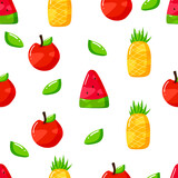 flat hand drawn summer fruits seamless patter design