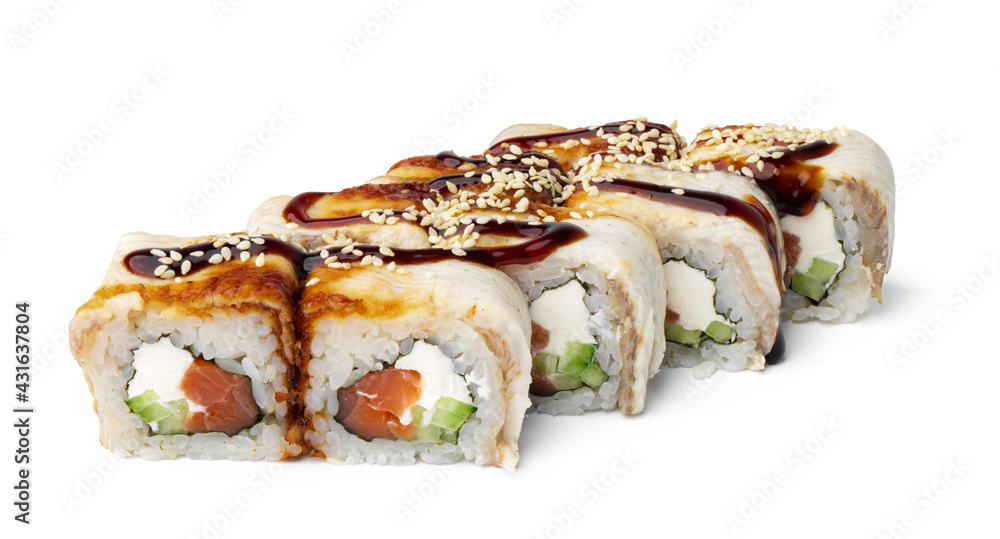 Japanese Cuisine Sushi Roll on a white background Japanese Cuisine Sushi Roll on a white background
