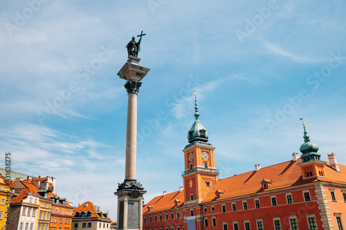 Warsaw old town. Sigismund's Column and Royal Castle in Warsaw, Poland