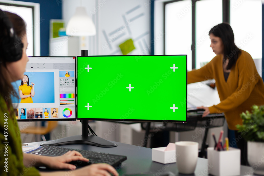 Photo retoucher editing assets in digital retouching program, color