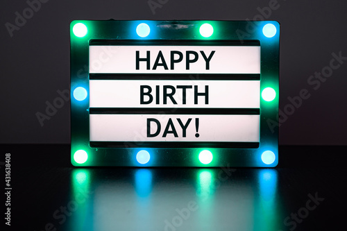Canvas Print Lightbox with green and blue lights with words - Happy Birthday!