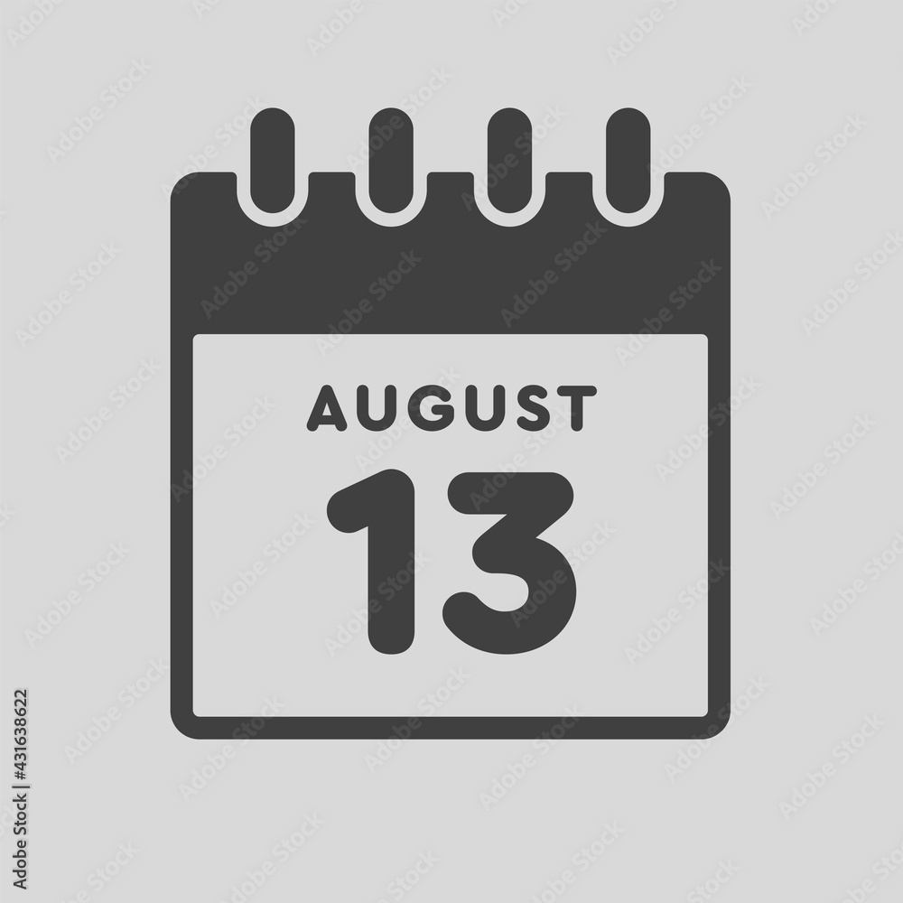 Icon day date 13 August, template calendar page Icon day date 13 August, template calendar page