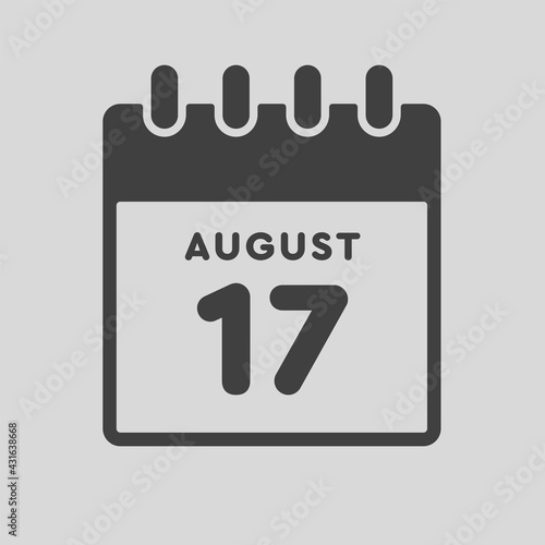 Icon day date 17 August, template calendar page