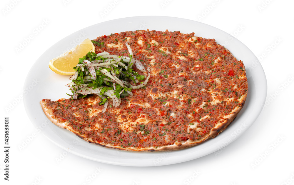 Turkish flapjack on plate isolated on white Turkish flapjack on plate isolated on white