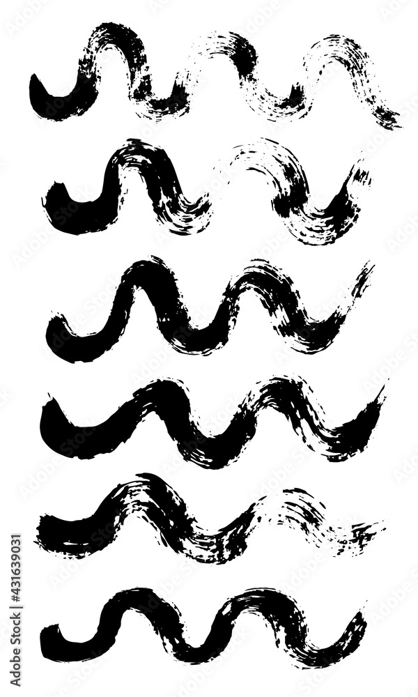 Wave brush stroke. Black ink. Vector abstract set. Wave brush stroke. Black ink. Vector abstract set.