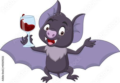 Cartoon bat holding glass of blood