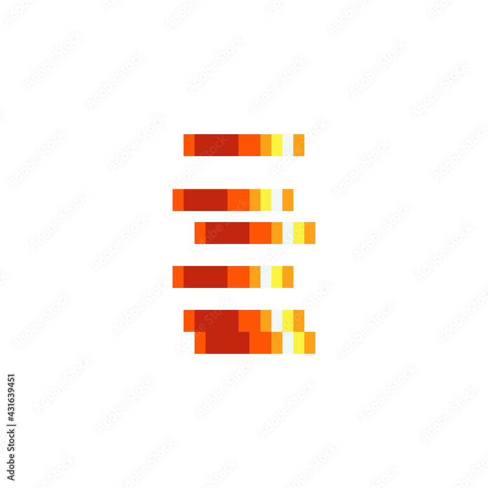 Falling golden coins icon. Flat style. Pixel art. Isolated abstract illustration.