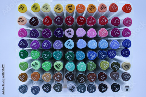 Set of colorful markers, top view