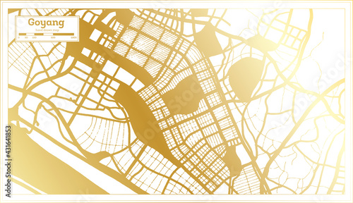 Goyang South Korea City Map in Retro Style in Golden Color. Outline Map.