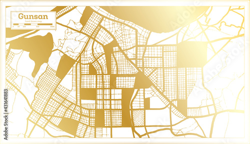 Gunsan South Korea City Map in Retro Style in Golden Color. Outline Map.