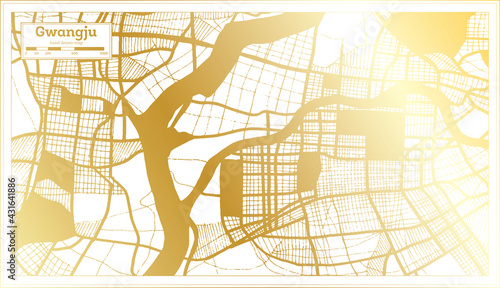 Gwangju South Korea City Map in Retro Style in Golden Color. Outline Map.