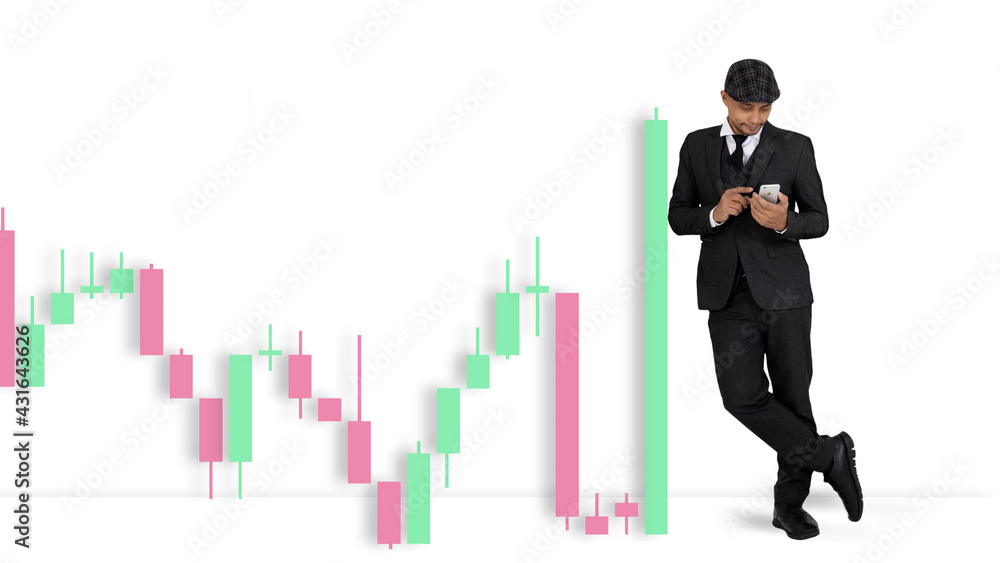 Investment Concept Images.A man uses a cell phone to trade stocks. Investment Concept Images.A man uses a cell phone to trade stocks.