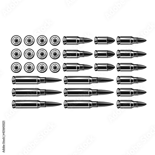 Illustration of american national flag from bullets. Design element for logo, label, sign, emblem. Vector illustration