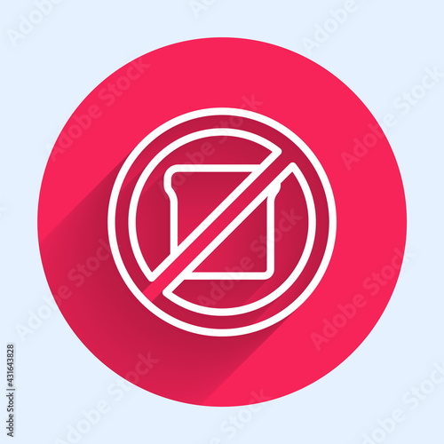 White line Gluten free grain icon isolated White line background. No wheat sign. Food intolerance symbols. Red circle button. Vector
