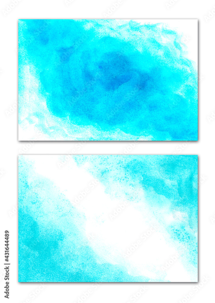 Set of blue hand drawn watercolor backgrounds