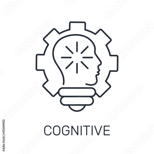 Cognitive  brain training. Development of creative thinking and ability. Vector linear icon isolated on white background.