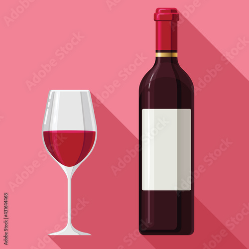 Flat Wine Claret Glass Bottle Design Style Illustration Drawing