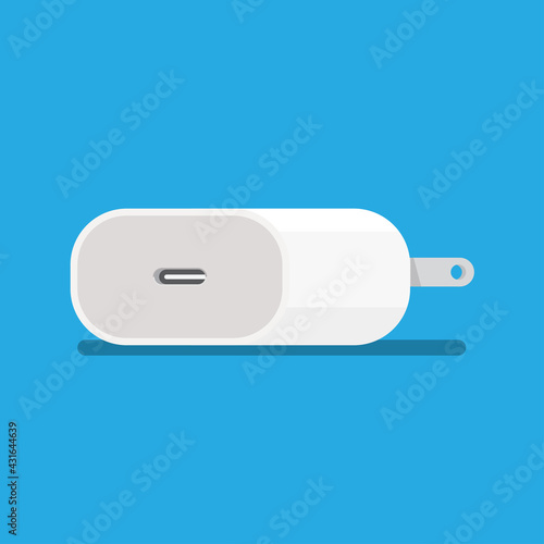 USB Type-c power adapter charger isolated on background vector illustration.