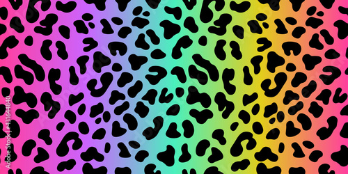 Rainbow leopard vector seamless pattern. Neon gradient