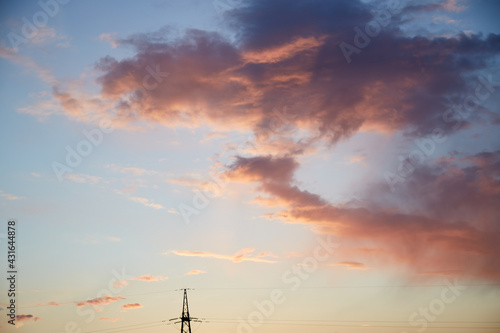 Evening romantic sky with pink clouds. Natural background. High quality photo