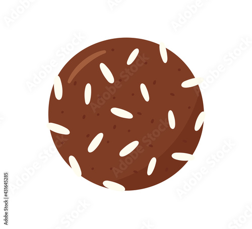 Chocolate ball or Swedish chokladboll. Oatmeal ball or Danish havregrynskugle type of unbaked pastry that is a popular Danish and Swedish confectionery. Hand drawn isolated vector illustration.