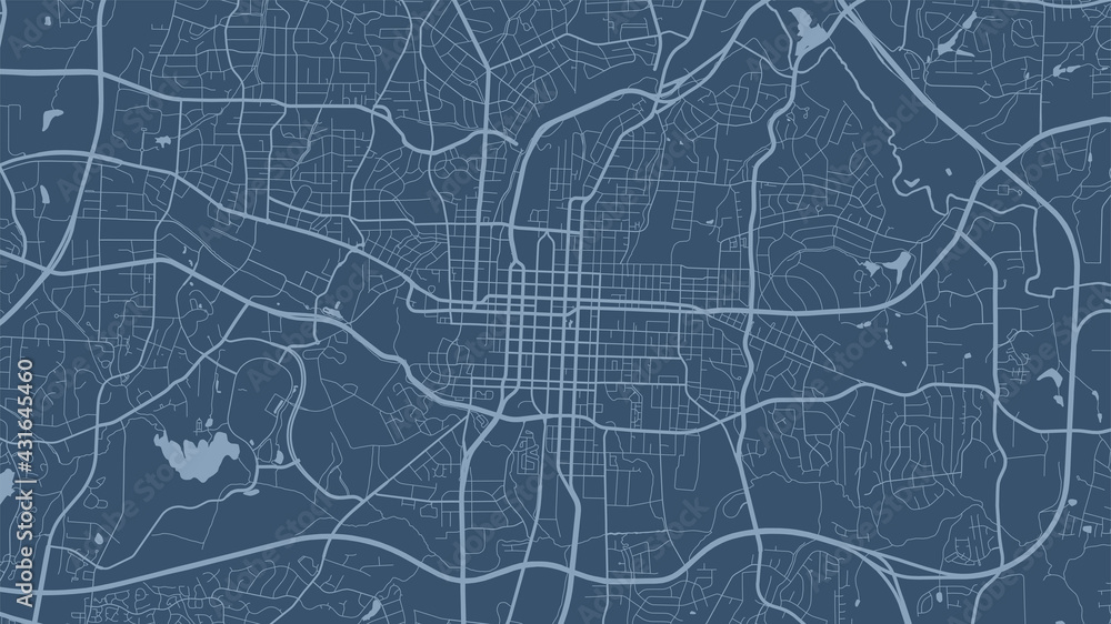 Blue Raleigh city area vector background map, streets and water cartography illustration.