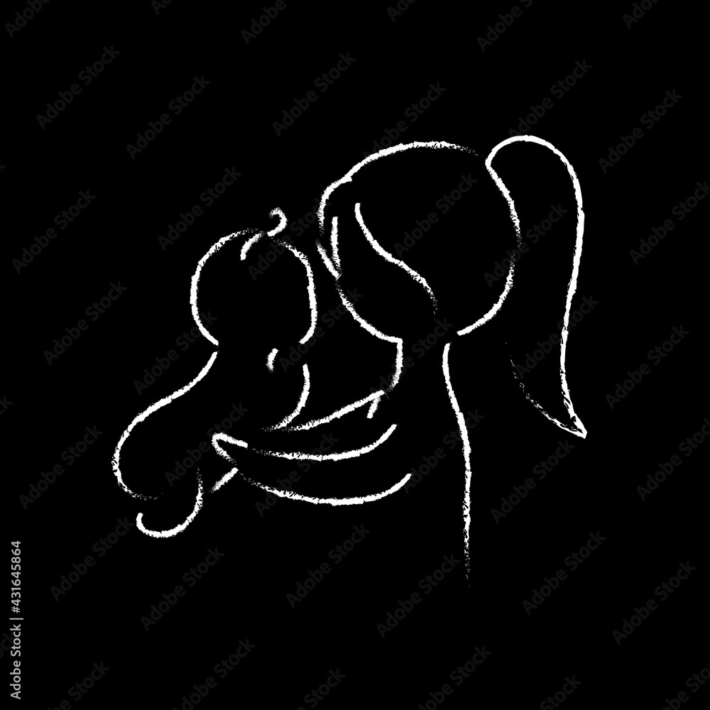 Woman with baby chalk icon. Motherhood. Mather's Day. Thin line customizable illustration. Contour symbol. Vector isolated outline drawing. Woman with baby chalk icon. Motherhood. Mather's Day. Thin line customizable illustration. Contour symbol. Vector isolated outline drawing.