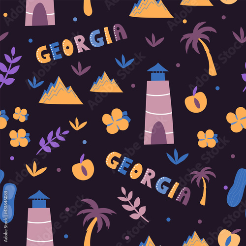 USA collection. Vector illustration of USA Georgia theme. State Symbols - seamless pattern