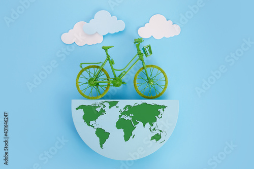 3rd June World Bicycle Day. Green bicycle and world. Environment preserve. photo