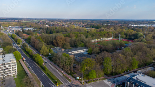 Aerial view with drone of the beautiful city Turnhout in Belgium, Europe. High quality photo
