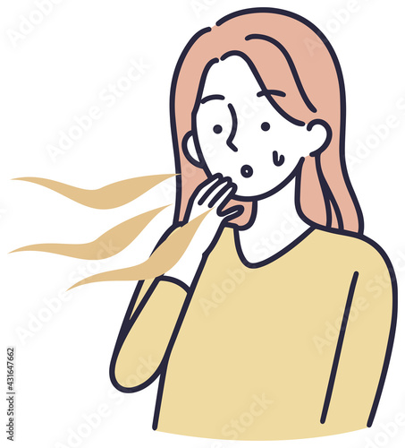 口臭くさい　女性　イラスト
