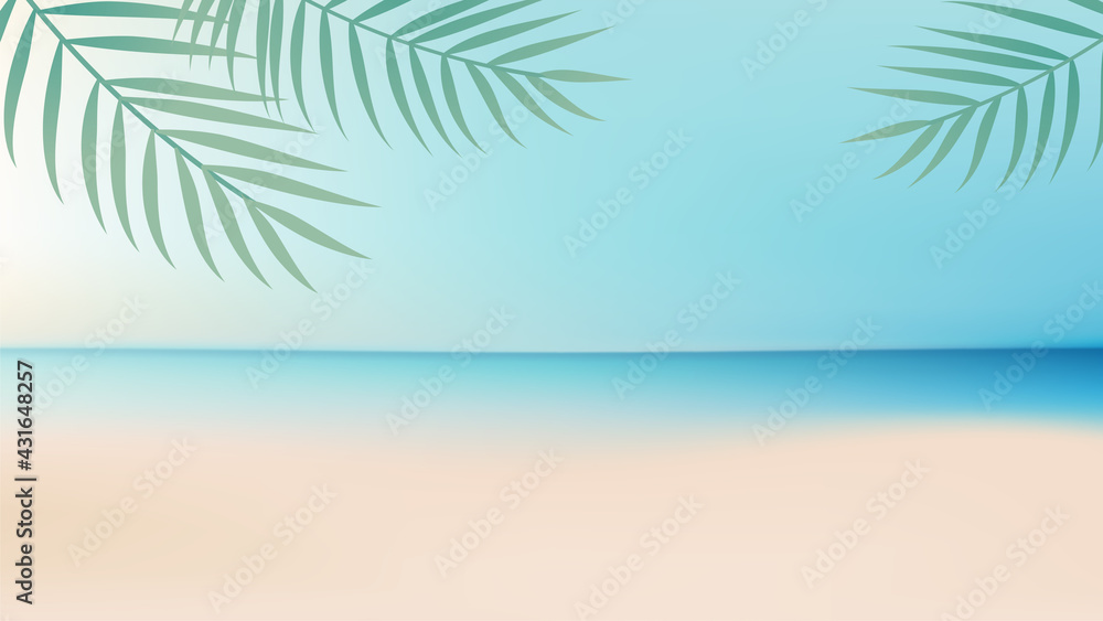 Ocean background with sand beach and clear sky.