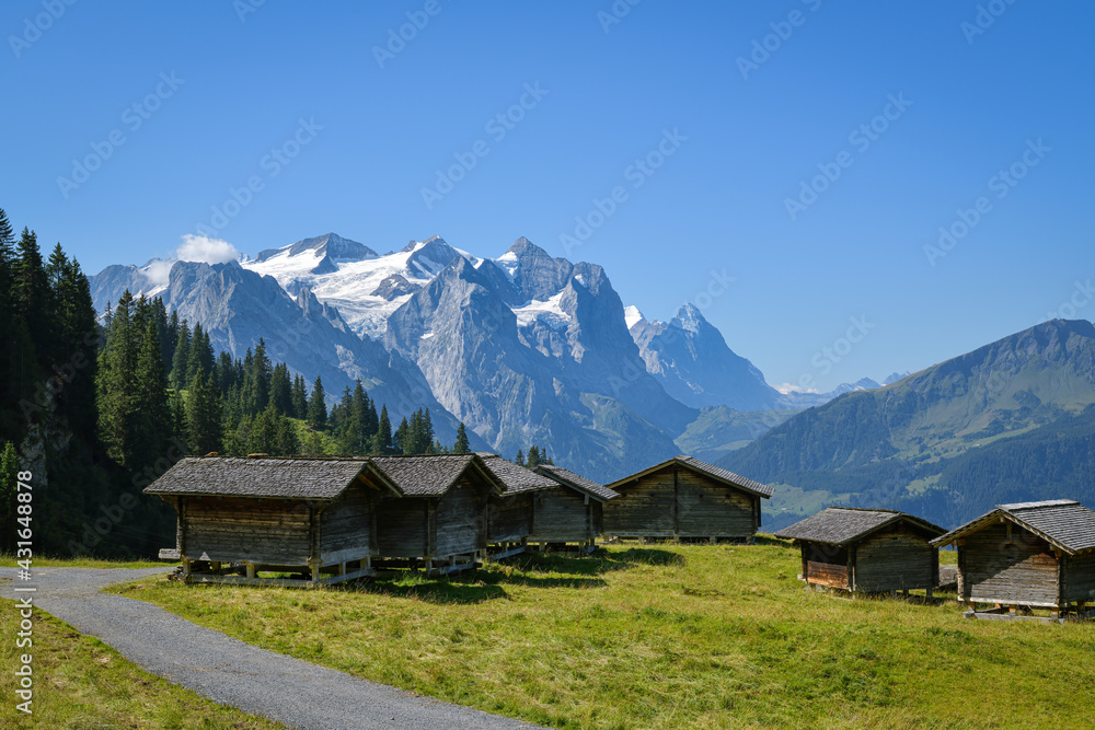 Old wooden houses close to Magisalp above Hasliberg in Switzerland