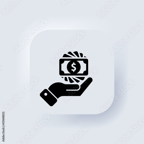 Money in hand icon. Buiness concept. Money sign. Neumorphic UI UX white user interface web button. Neumorphism. Vector EPS 10