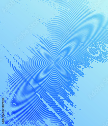 Blue distress dynamic texture, retro stile  halftone concentric stripes, backlighting optical effect