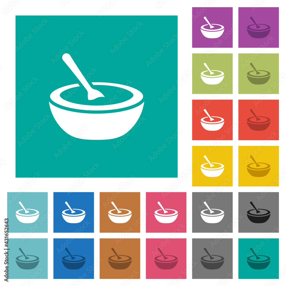 Bowl of soup with spoon square flat multi colored icons Bowl of soup with spoon square flat multi colored icons