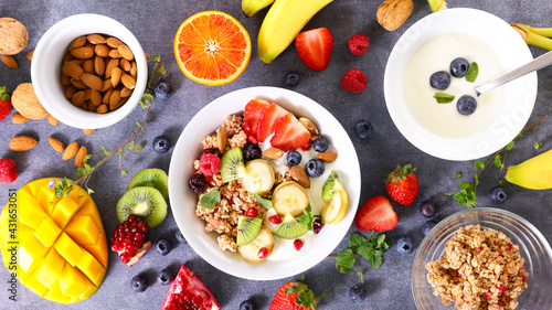 granola, yogurt and fruit- healthy breakfast