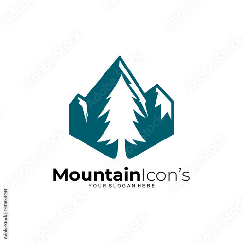 Mountain logo vector, outdoor logo with hexagon icons
