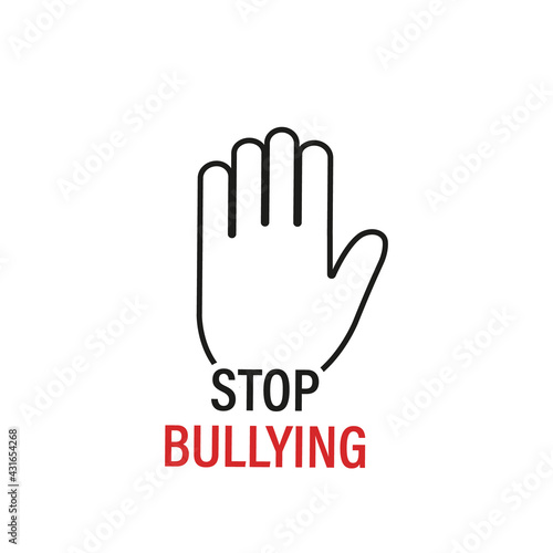 Stop Bullying Sign. Stop Bullying and Child Abuse in the School. Verbal, Social, Physical, Cyberbullying concept. Social Problems. Palm of Hand line icon. Vector illustration
