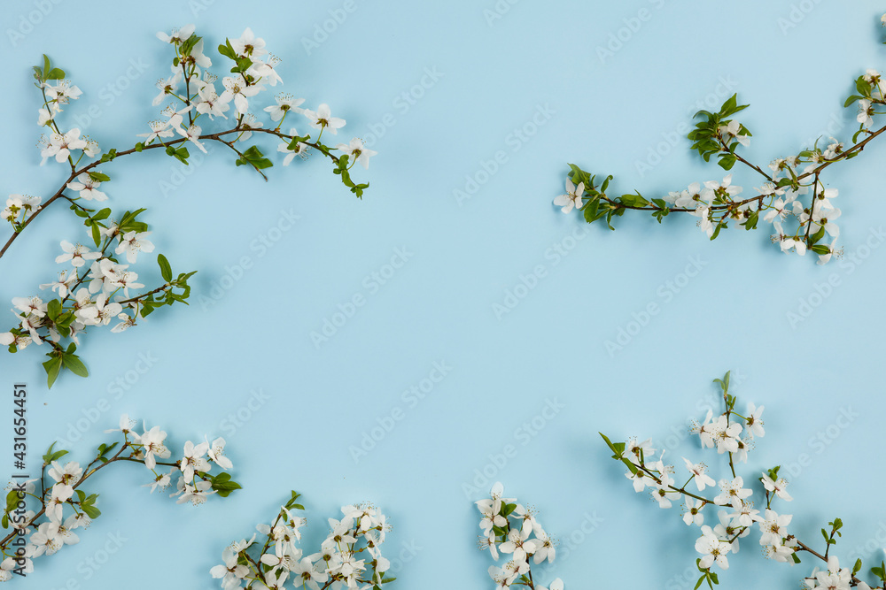 Spring flowers blooming on the table seen from above 
