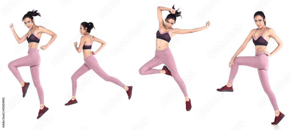 Fototapeta premium Woman wear Fitness Sport bra yoga pants, full length isolated profile