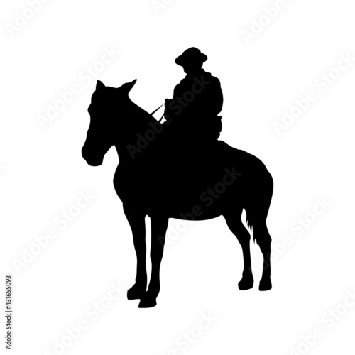 Silhouette of a horseman is riding horse