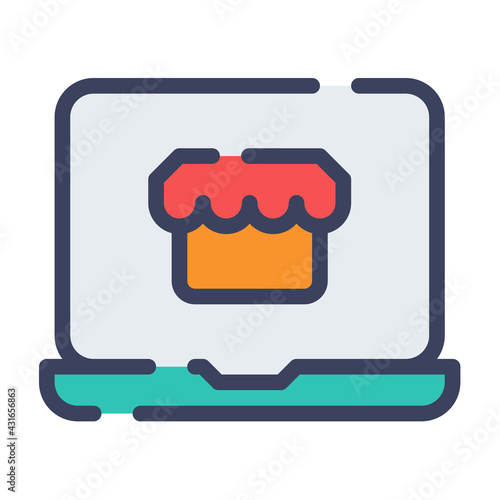 online shop merchant marketplace single isolated icon with flat dash or dashed style