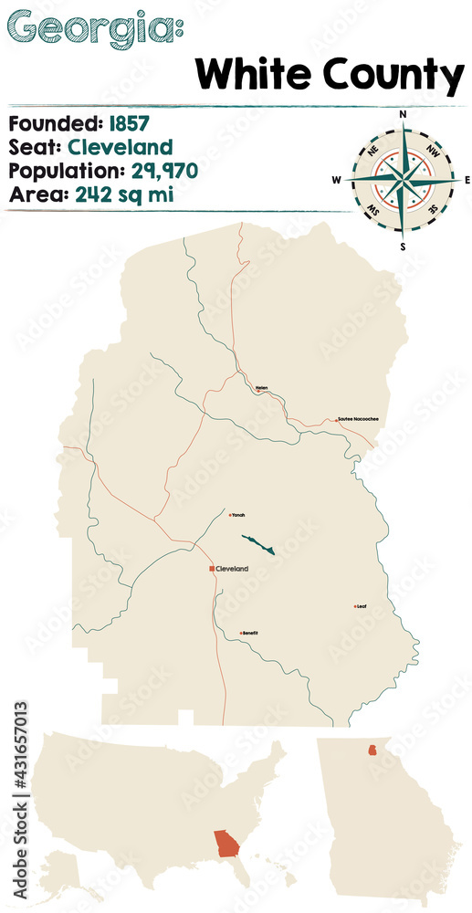 Obraz premium Large and detailed map of White county in Georgia, USA.