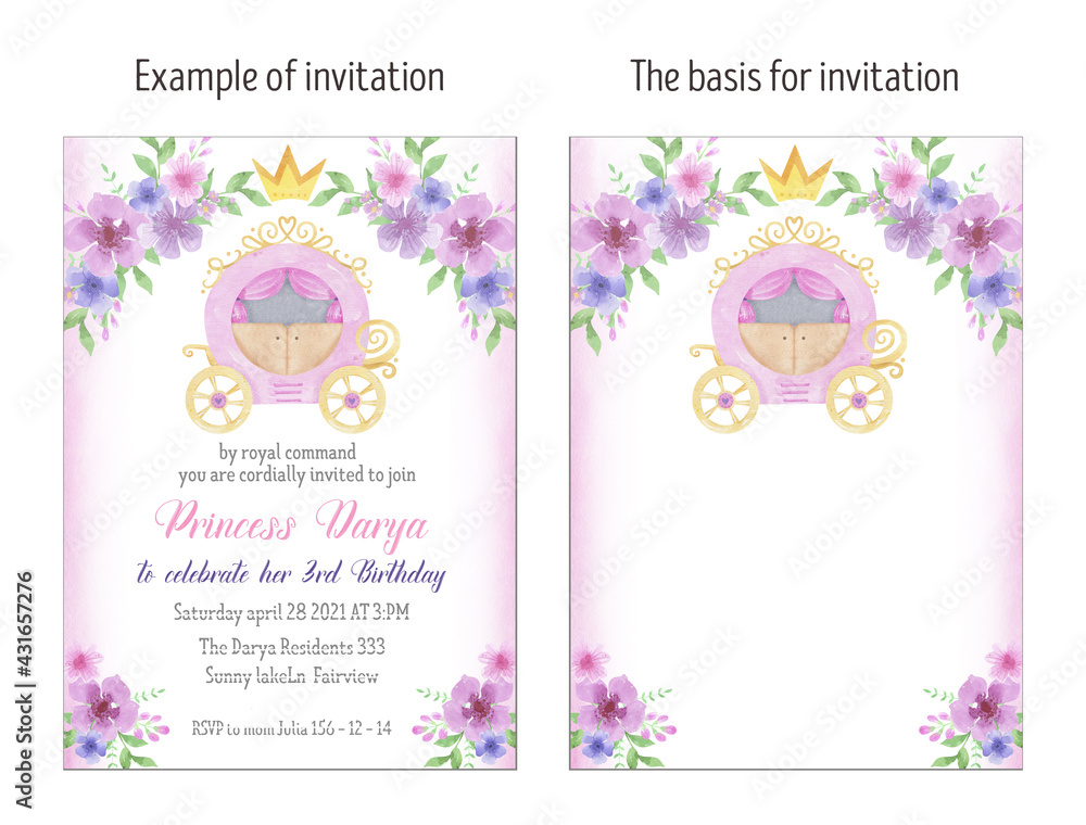 Watercolor Princess Birthday Invitation - .de
