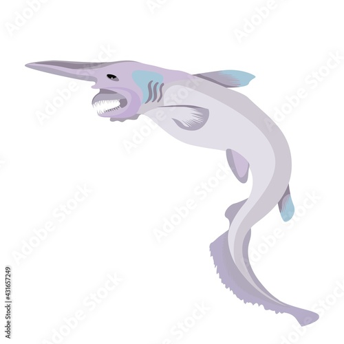 Goblin shark. Wildlife animal. Underwater fish. Vector