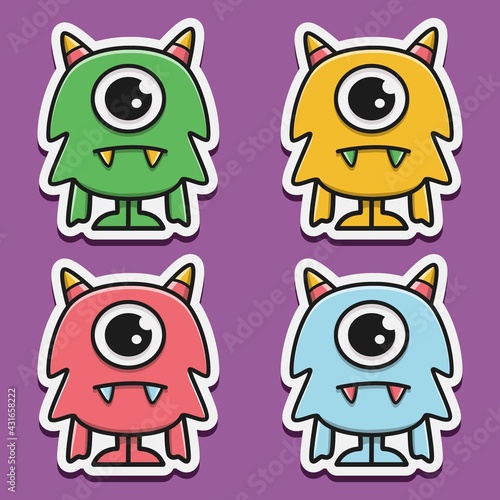 kawaii doodle cartoon monster designs for wallpaper, stickers, coloring books, pins, emblems, logos and more